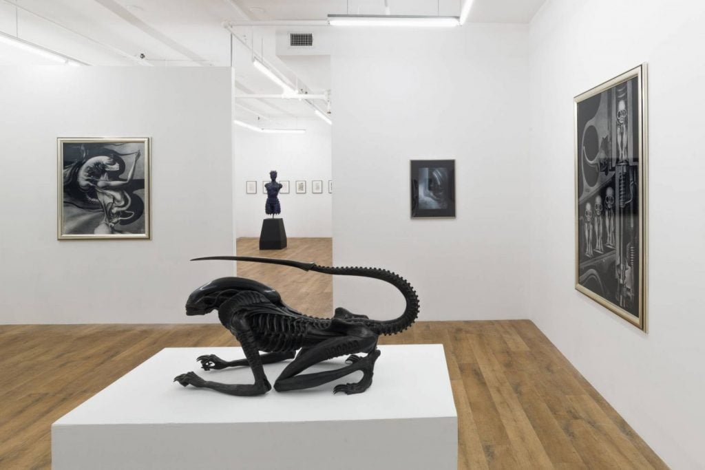 Installation view of "H.R. Giger: HRGNYC" at Lomex, New York. Photo courtesy of Lomex, New York. 