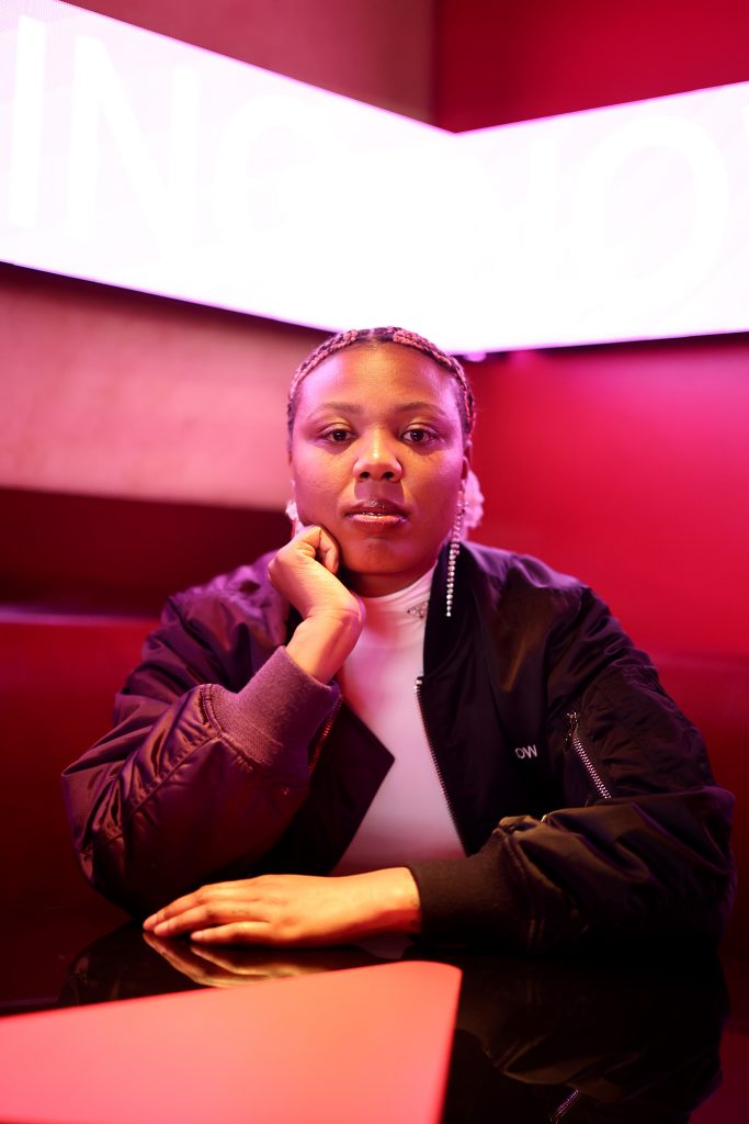 Artist Martine Syms at the restaurant Genghis Cohen, where she created an interactive installation for Prada Mode Los Angeles. Photo: Emma McIntyre/Getty Images for Prada.