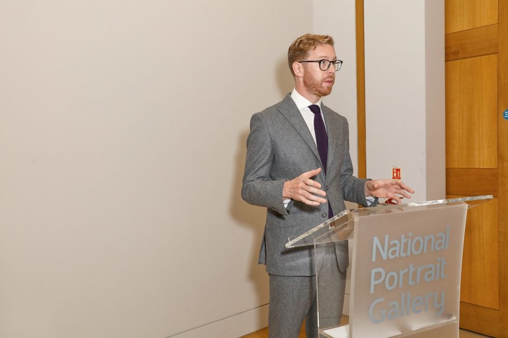 Nicholas Cullinan speaks at the National Portrait Gallery for the unveiling of a major new portrait commission of Sir Jonathan Ive by Andreas Gursky on October 4, 2019 in London, England. (Photo by Darren Gerrish/WireImage for National Portrait Gallery)