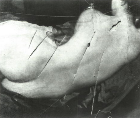 Damage sustained in the attack by Mary Richardson in 1914, which was subsequently restored.