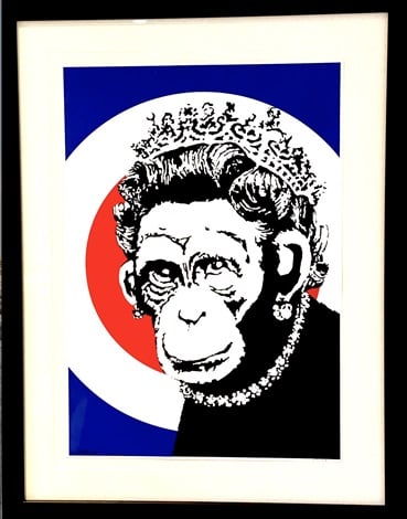 Banksy, Monkey Queen (2003). Courtesy of Rosenfeld Gallery.