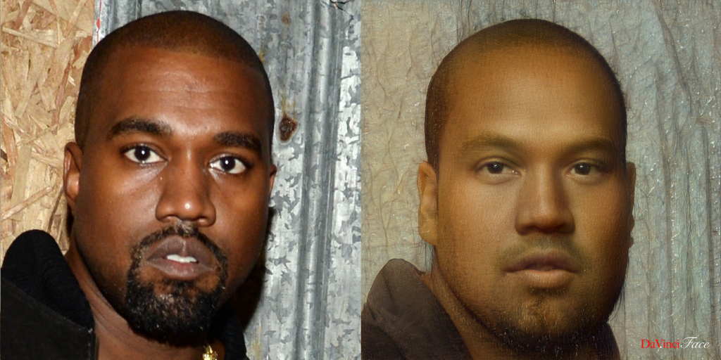 Kanye West with the face of Da Vinci.  Photo by Clint Spaulding ©Patrick McMullan.
