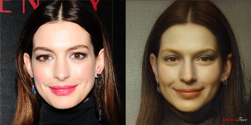 Anne Hathaway with Da Vinci Face. Photo by Paul Bruinooge, ©Patrick McMullan.