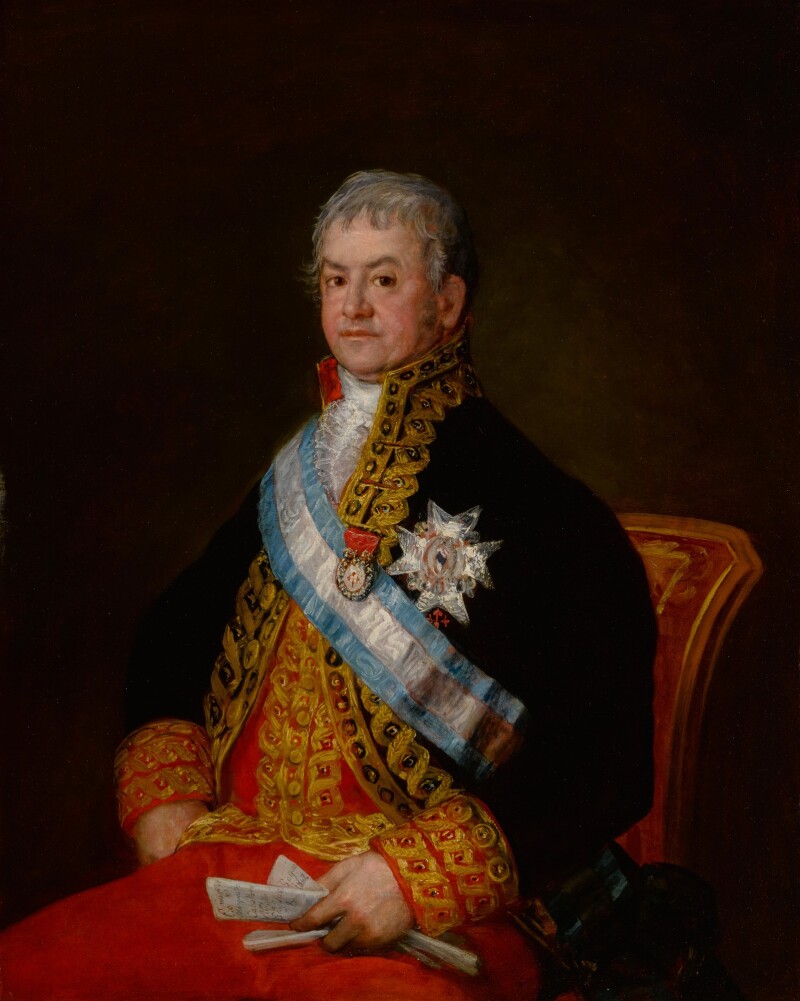 Francisco Goya, <i>Portrait of the Marquis de Caballero, seated three-quarter length, wearing uniform, the Cross of Carlos III and the Badge of the Order of Santiago</i>. Courtesy of Sotheby's.