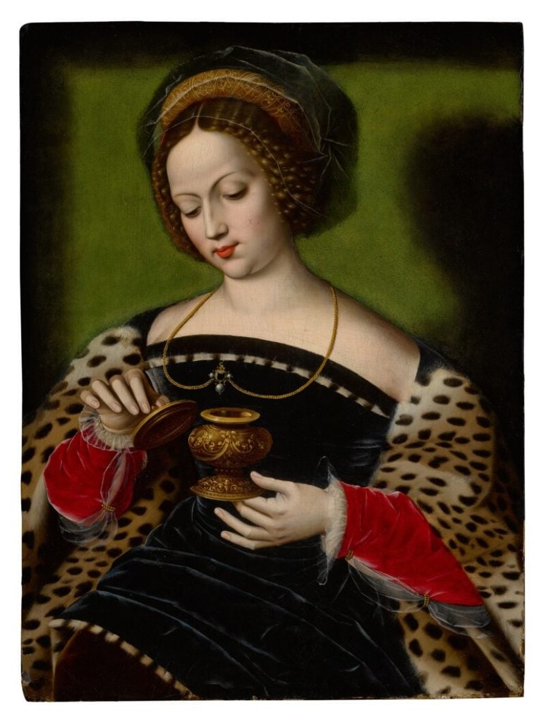 Ambrosius Benson, <i>Mary Magdalene holding an ointment jar</i>. Courtesy of Sotheby's.