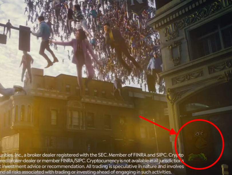 Detail of screenshot of eToro’s Super Bowl ad with Bored Ape indicated.