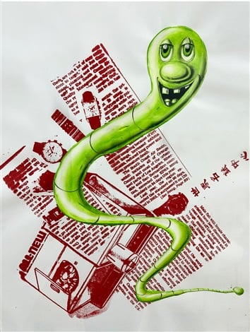 Kenny Scharf, Green Worm USA (2006). Courtesy of Rosenfeld Gallery.