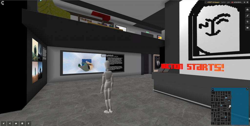 The exhibition "Second Lives" on Cryptovoxels.  Courtesy of the APENFT Foundation.