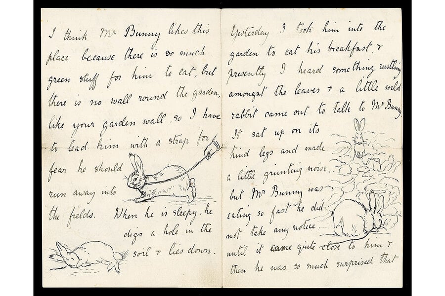Beatrix Potter, iliustruotas laiškas Noeliui Moore'ui iš Heath Park, Birnam, Škotija (1892).  Nuotrauka – Prinstono universiteto biblioteka.