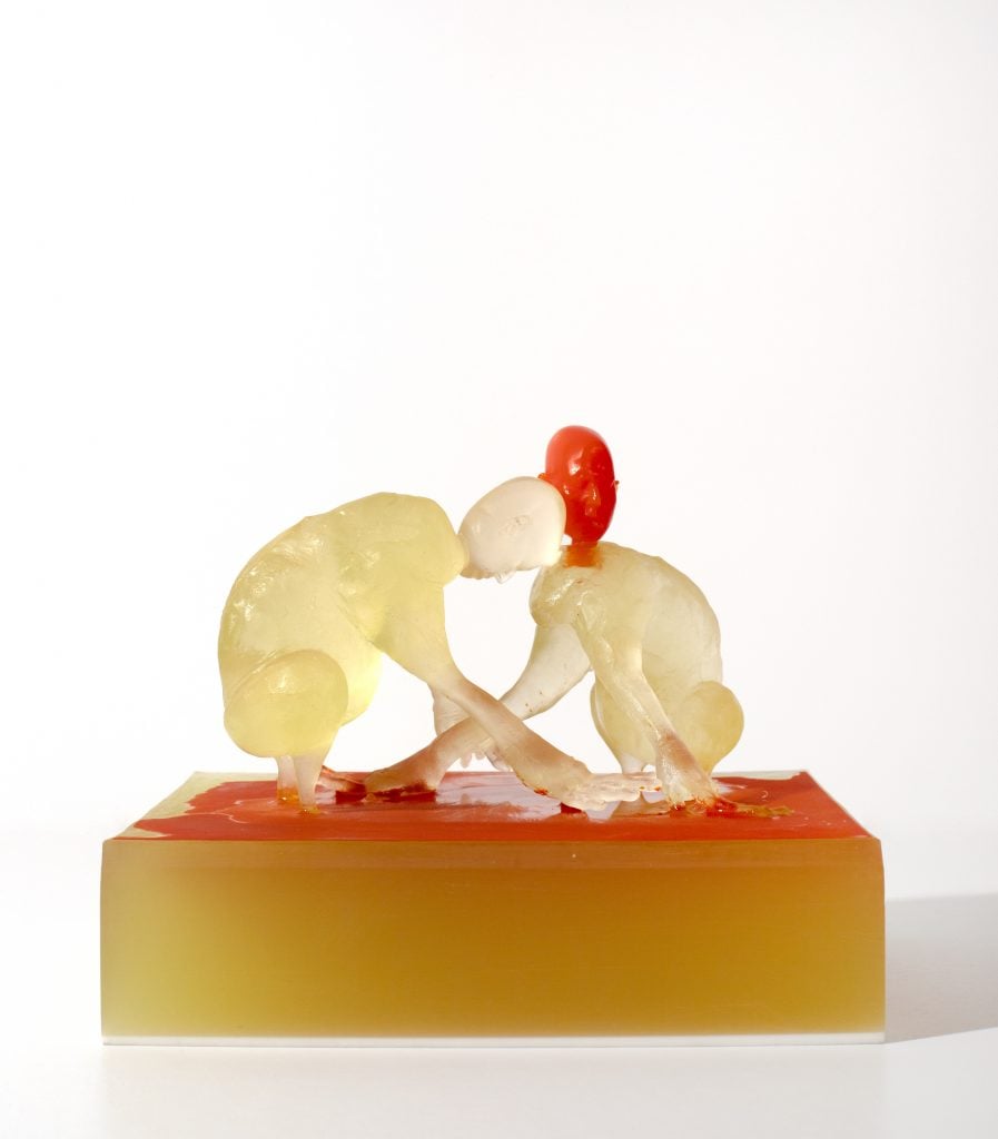 For most of her career, Pondick worked with muted colors. That changed in 2013 when she began experimenting with pigmented resin and acrylic. The work above, <em>Small Red Yellow Yellow Green </em>(2014–18), is one of the latest results. Photo: Marc Straus, New York. © Rona Pondick.