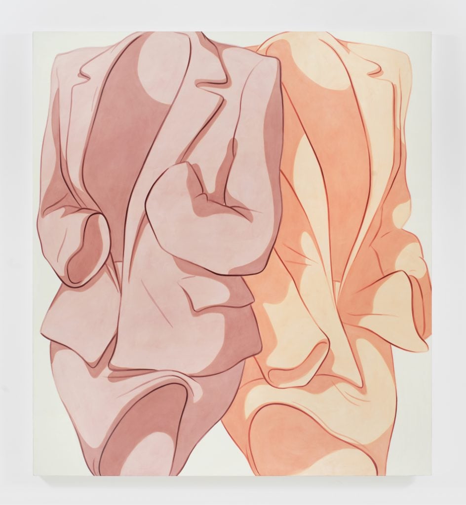 Ivy Haldeman, <i>Two Suits, Wrist Bent, Cuff to Pocket (Mauve, Peach)</i>, 2019. Image courtesy of the artist and Capsule, Shanghai.