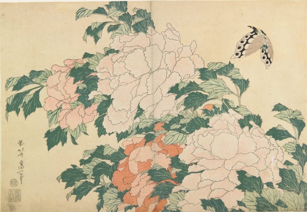 Katsushika Hokusai, Pivoines et papillon (1833-1834).  Collection de l'Institut d'art de Minneapolis.