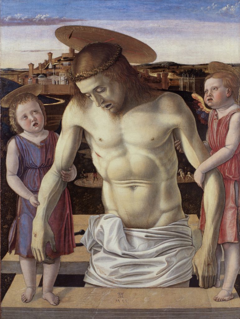 Giovanni Bellini, <em>Dead Christ Tended by Angels (Imago Pietatis)</em>, ca. 1465. Collection of the Fondazione Musei Civici di Venezia, Museo Correr, Venice. 