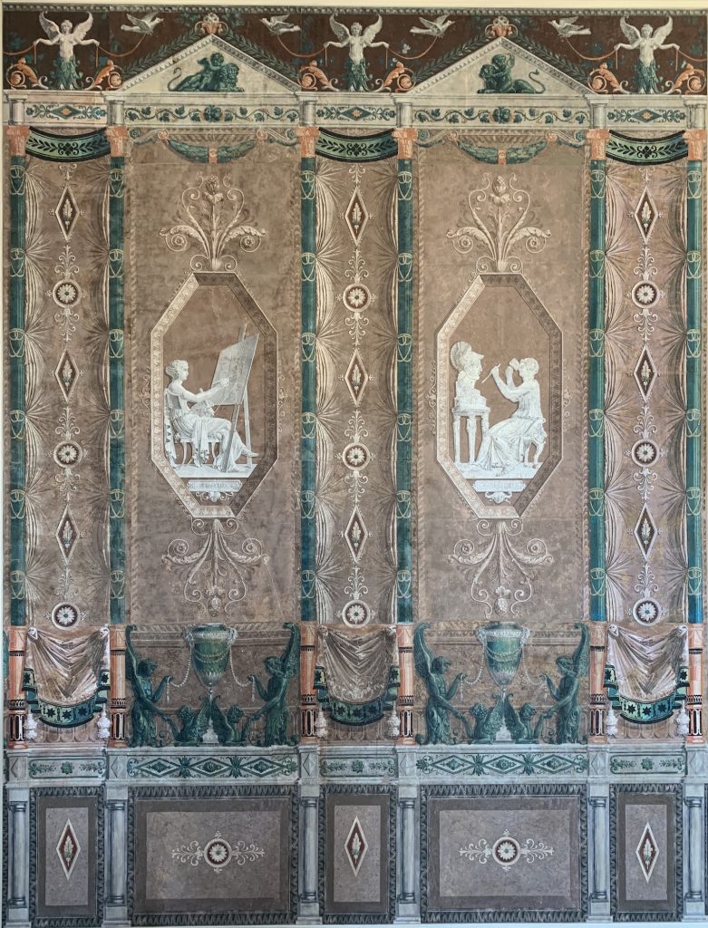 Allégories des Arts Rare décor designed by Percier and Fontaine (circa 1800) Wood-block printed by Jacquemart Manufacture, Paris. Courtesy of Carolle Thibaut-Pomerantz
