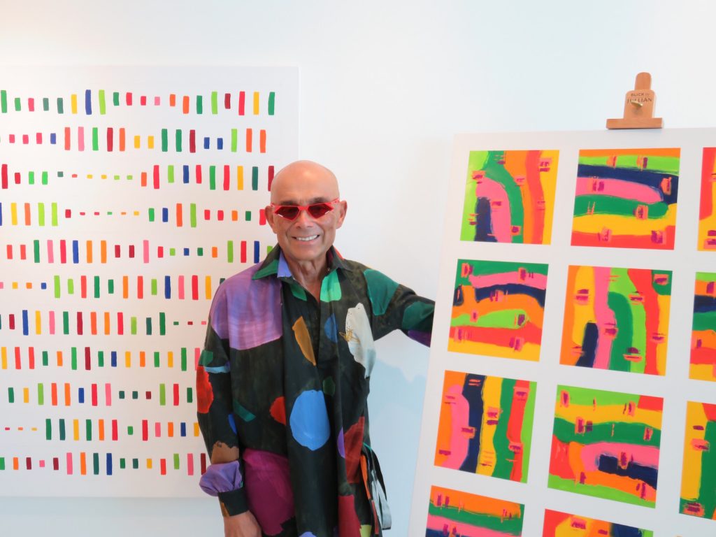 Osvaldo Mariscotti with his artwork at Upsilon. Image courtesy Upsilon.