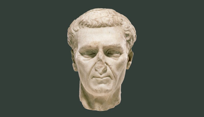 Portrait head of Marcus Cocceius Nerva, re-carved from a portrait of the Roman Emperor Domitian. AD 96–98, Roman. Marble. Image courtesy Getty Museum