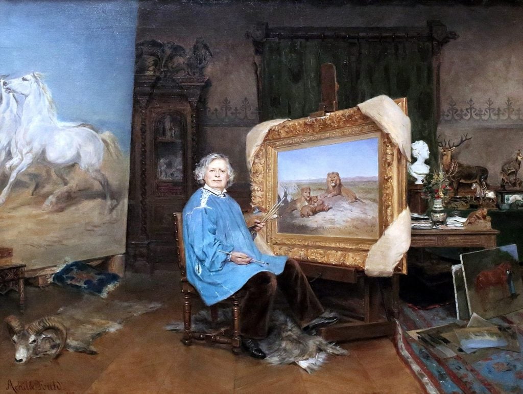 Georges Achilles, Rosa Bonheur in her atelier (1893). Image in Public Domain.