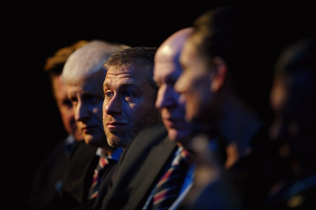 Roman Abramovich sits among the Russian Bid Team after winning the bid to host the 2018 Tournament during the FIFA World Cup 2018. (Photo by Laurence Griffiths/Getty Images)