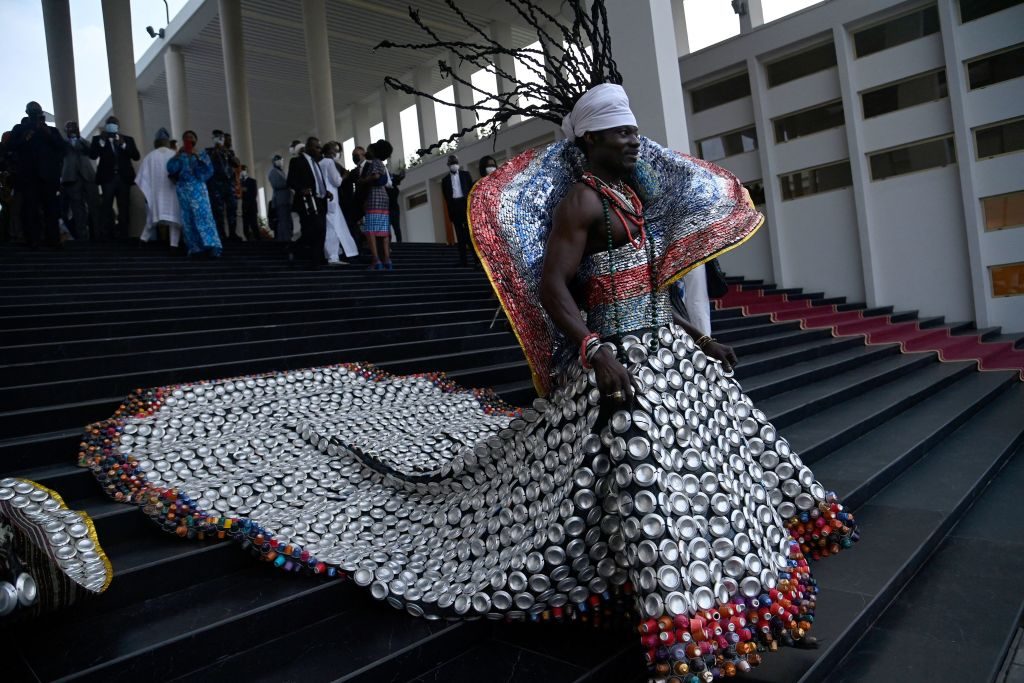 Prince Toffa’s performance piece during the opening preview. Photo by PIUS UTOMI EKPEI/AFP via Getty Images.