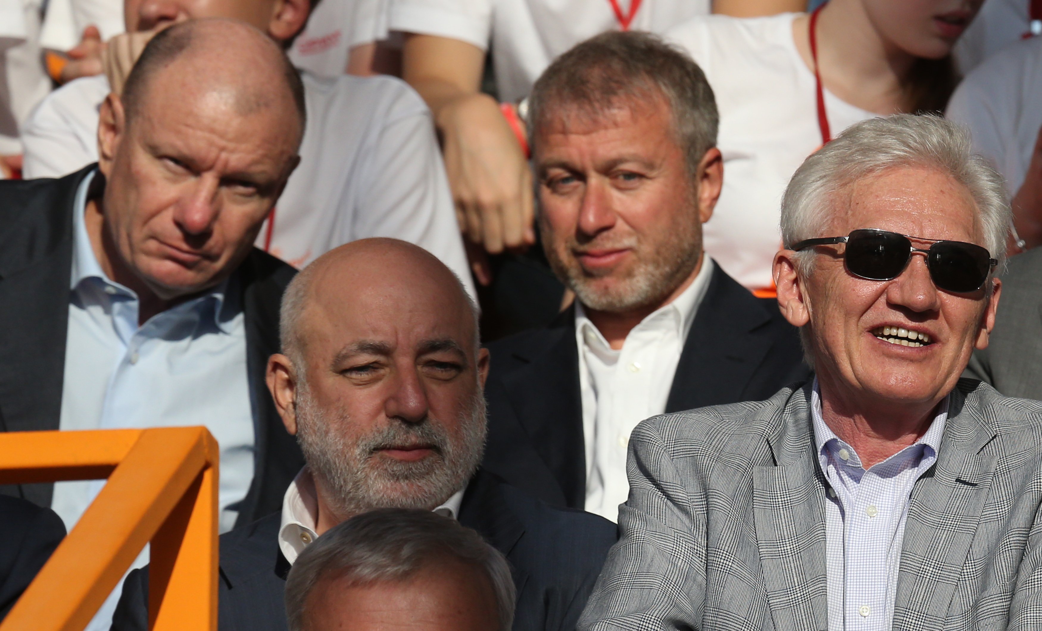 Russian billionaire Viktor Vekselberg, second from left, with Vladimir Potanin, Roman Abramovich, and Gennady Timchenko in Sochi, Russia. (Photo by Mikhail Svetlov/Getty Images)