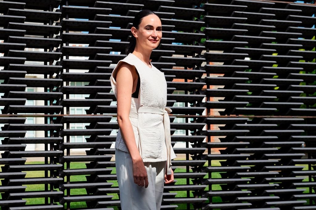 Mexican architect Frida Escobedo at the Serpentine Gallery Pavilion, in Kensington Gardens in west London on June 11, 2018. Photo: Niklas Halle'n/AFP HALLE'N / AFP via Getty Images.