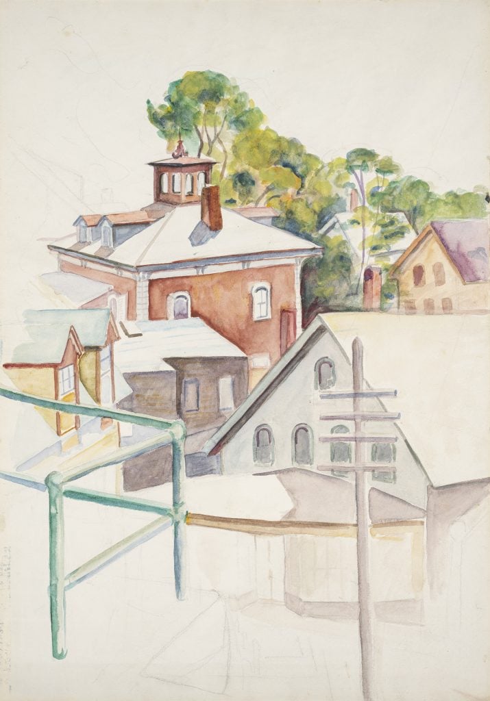 Josephine Nivison Hopper, <em>Gloucester Roofs</em>. Photo by Paul Mutino, courtesy of the Edward Hopper House Museum and Study Center, Nyack, New York.