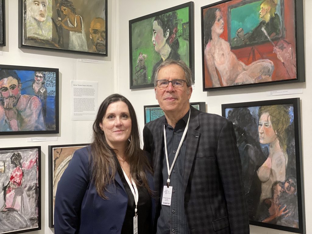Heather Bause Rubinstein and Raphael Rubinstein, founders of the Silo: Living With Art Gallery in Milanville, Pennsylvania, at New York's Outsider Art Fair. Photo by Sarah Cascone.