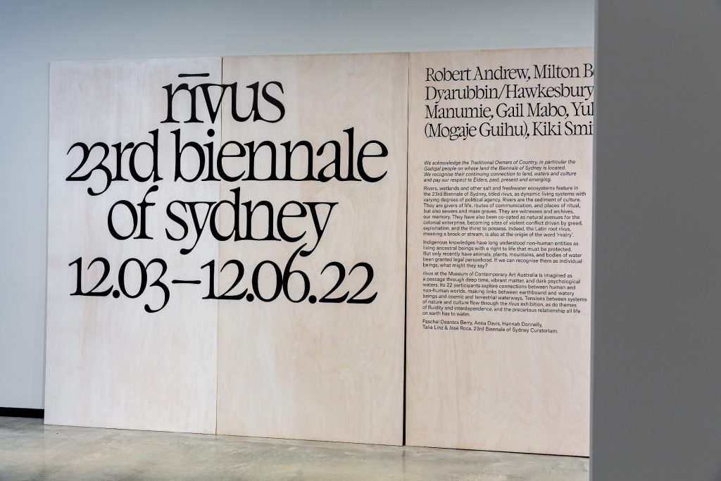 Installation view, 23rd Biennale of Sydney, rīvus, 2022, Museum of Contemporary Art Australia. Photography: Document Photography.