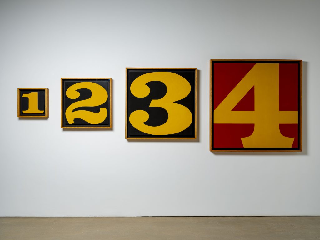 Robert Indiana, Exploding Numbers (1964-66). Installation view at Yorkshire Sculpture Park, 2022. Photo: © Jonty Wilde, courtesy of Yorkshire Sculpture Park. Artwork: © 2022 Morgan Art Foundation Ltd./ Artists Rights Society (ARS), New York/DACS, London