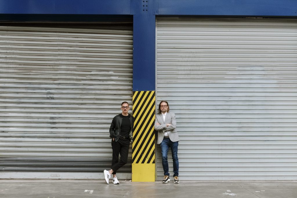 Sam Bardaouil and Till Fellrath at the location for the 2022 Lyon Biennale. © Blandine Soulage