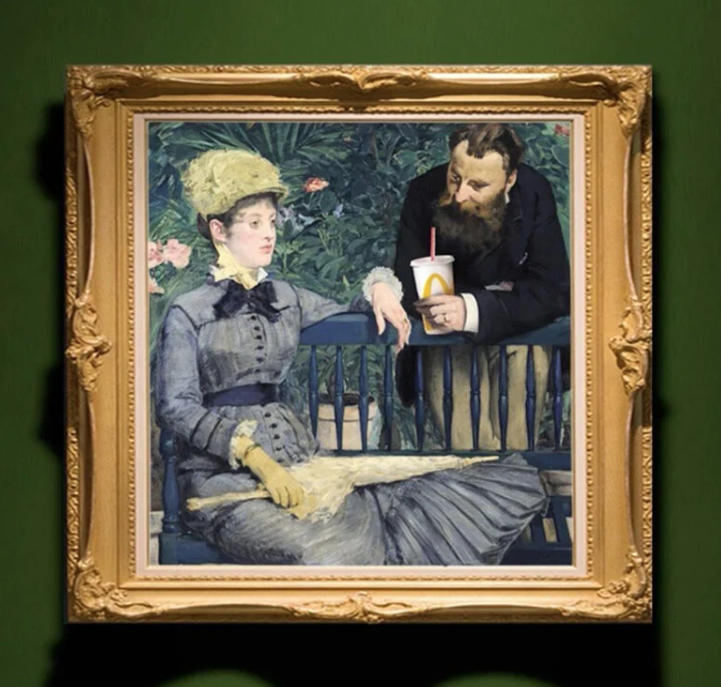 Edouard Manet's <i>In the Conservatory</i>, with a twist. From DDB Athens' ad campaign for McDonald's.
