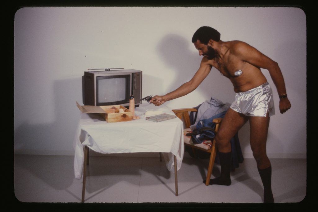 Ulysses Jenkins, <i>Just Another Rendering of the Same Old Problem</i> (1979). Performance at Otis College of Art and Design, Los Angeles. Courtesy of the artist. Photo: Nancy Buchanan.
