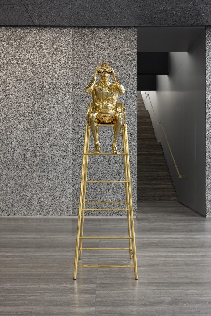 Elmgreen & Dragset's <i> Watching</i> (2021) in the exhibition "Useless Bodies?" by Elmgreen & Dragset at Fondazione Prada, Milan. Photo: Andrea Rossetti. Courtesy of Fondazione Prada. 