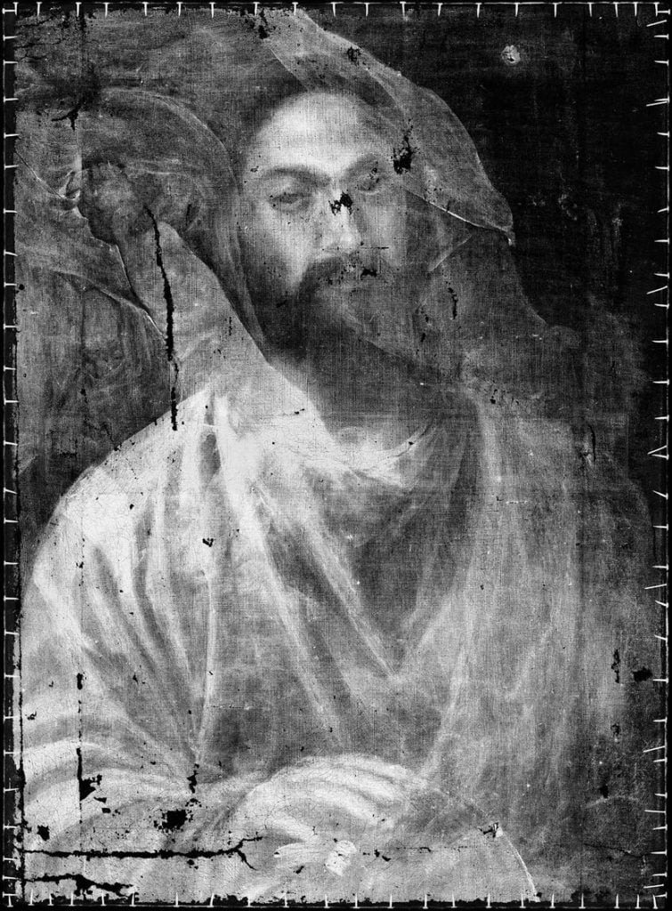 X-ray of Titian's <em>Christ With the Globe</em> (ca. 1520/30). ©KHM Museum Association.