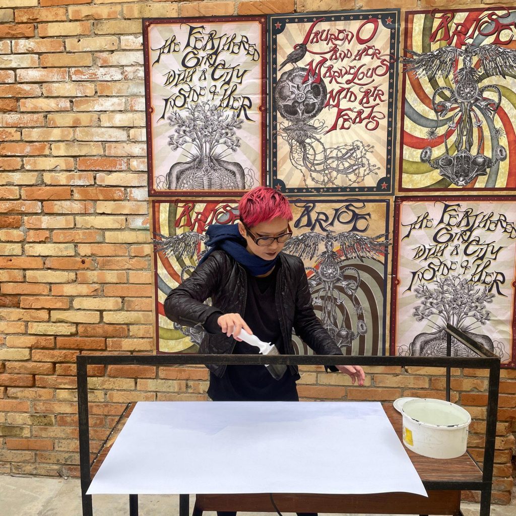 Angela Su working on her exhibition opening this spring in Venice. Courtesy of the artist.