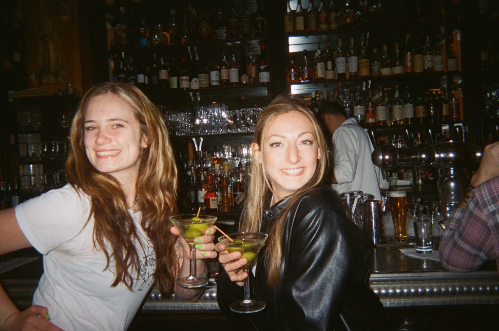 Went for drinks with my best friend Becky at Balthazar. We play a game where anywhere we go, the first person to see someone we know gets a dollar. She won this time, and asked said acquaintance to take this photo. 