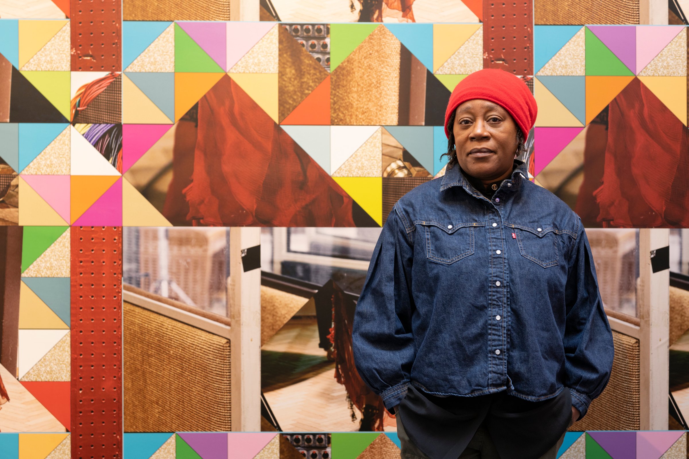 Artist Sonia Boyce standing in room 5 at the British Pavilion, 2022. Image by Cristiano Corte © British Council.