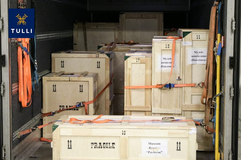 Finnish customs officers seized these crates loaded with works of art in transit back to Russia. Photo courtesy of Finnish Customs.