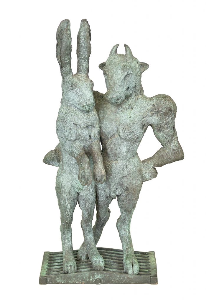 Sophie Ryder, Minotaur and Hare on Bars (1993).  Courtesy of the New Orleans Auction Galleries.