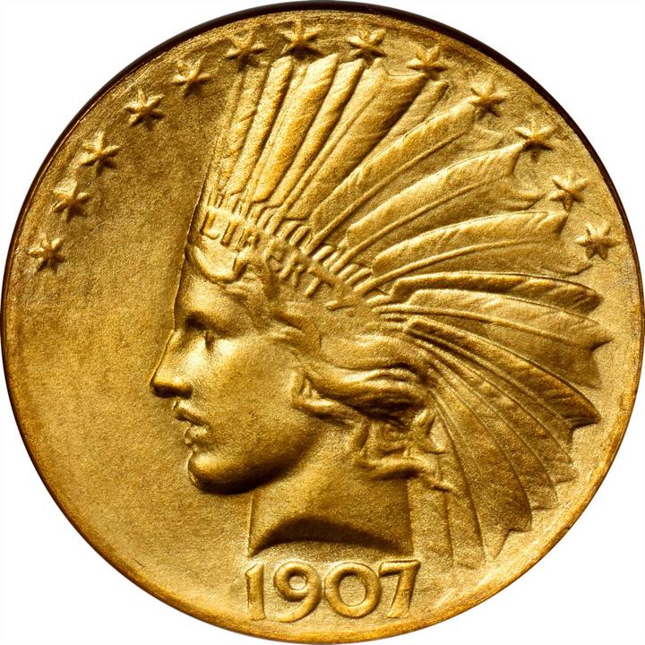 Augustus Saint-Gaudens, 1907 Indian Eagle coin, Wire Rim. This is the artist's original design, which was too high relief and therefore could not be stacked. It sold for $840,000 at Stack's Bowers Galleries. Photo courtesy of Stack's Bowers Galleries, Costa Mesa, California.
