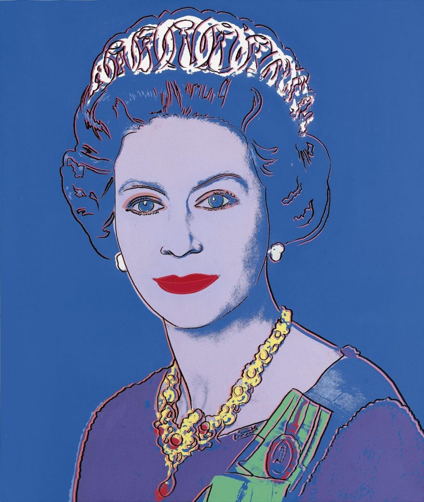 Andy Warhol, <em>Reigning Queens</em> (1985).  Courtesy of Sotheby’s London.  ” width=”865″ height=”1024″ srcset=”https://news.artnet.com/app/news-upload/2022/04/Andy-Warhol-Reigning-Queens-1985-865×1024.jpg 865w, https ://news.artnet.com/app/news-upload/2022/04/Andy-Warhol-Reigning-Queens-1985-253×300.jpg 253w, https://news.artnet.com/app/news-upload/ 2022/04/Andy-Warhol-Reigning-Queens-1985-42×50.jpg 42w” sizes=”(max-width: 865px) 100vw, 865px”/></p>
<p class=