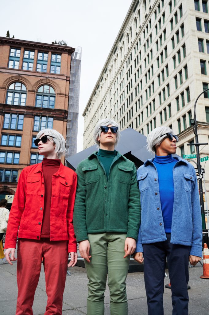 Brandon P. Raines, Jake Malavsky, and Kyle Starling from the cast of <em>Chasing Andy Warhol</em> by Mara Lieberman. Photo by Jenny Anderson.