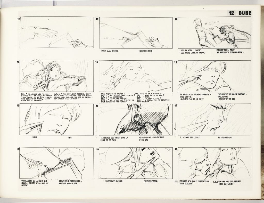 Storyboard plates from <i>Dune</i>, after drawings by Christopher Foss, Jean Giraud-Moebius, and H.R. Giger (1975). Courtesy of Christie's.