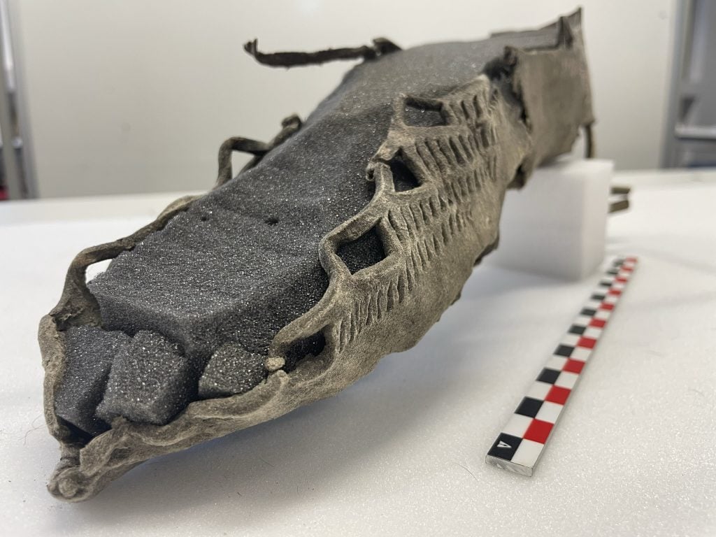 A 1,700 year-old sandal discovered by archeologists in Norway. Courtesy of Secrets Of The Ice.