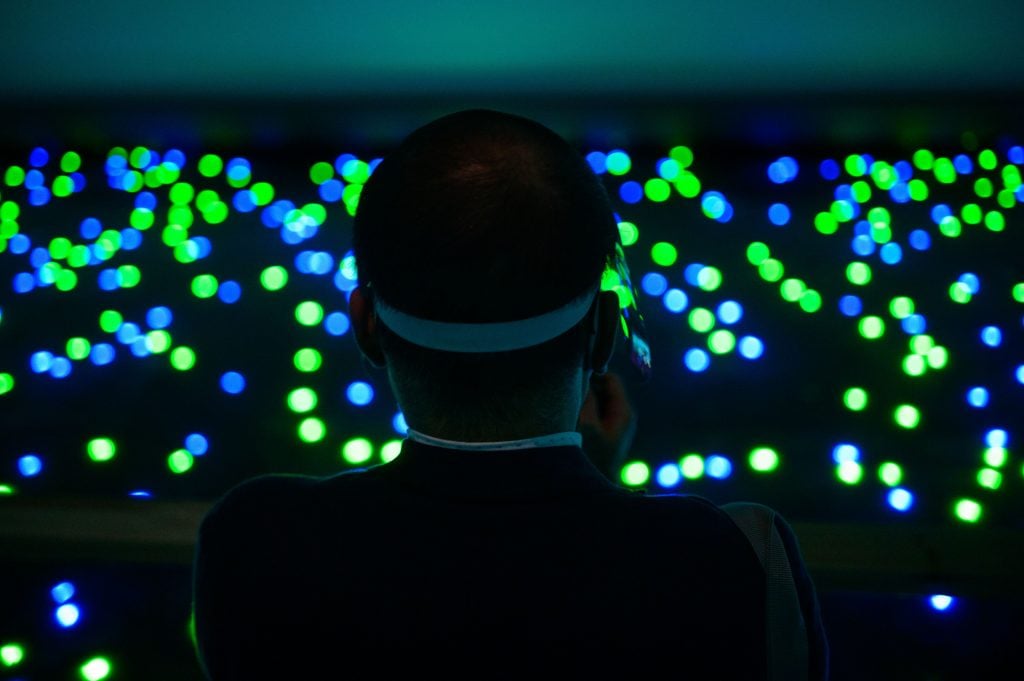 Artist Tatsuo Miyajima offered a preview of his forthcoming Sea of Time–TOHOKU project at the Mori Art Museum in Tokyo, July 2020. Photo: Philip Fong/AFP via Getty Images.