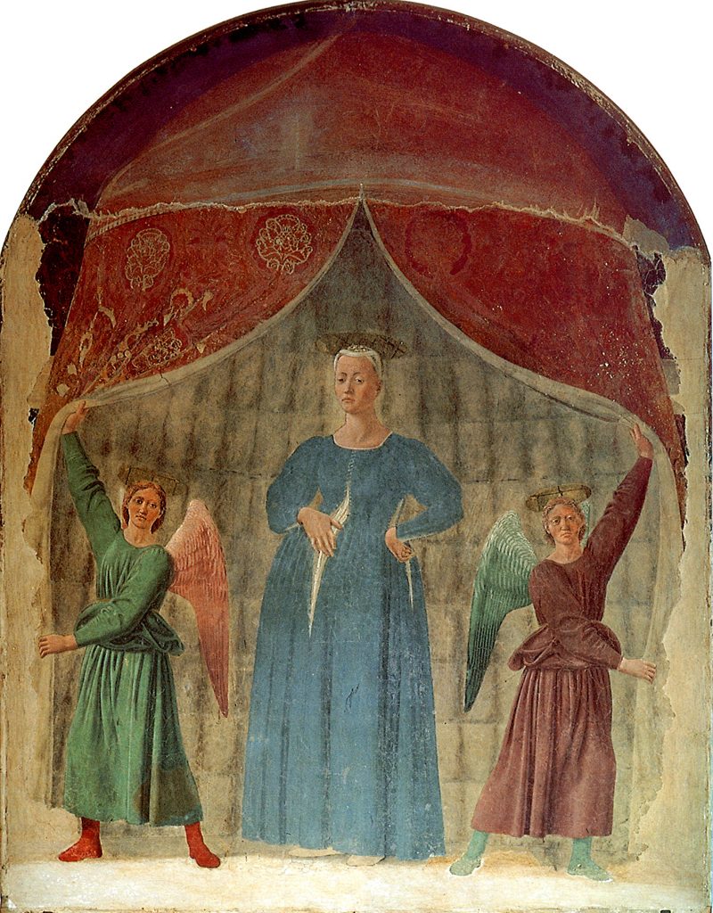 Piero della Francesca's Madonna del Parto, (ca. 1460). Currently in the collection of the Museo della Madonna del Parto, Monterchi. (Photo by Fine Art Images/Heritage Images/Getty Images).