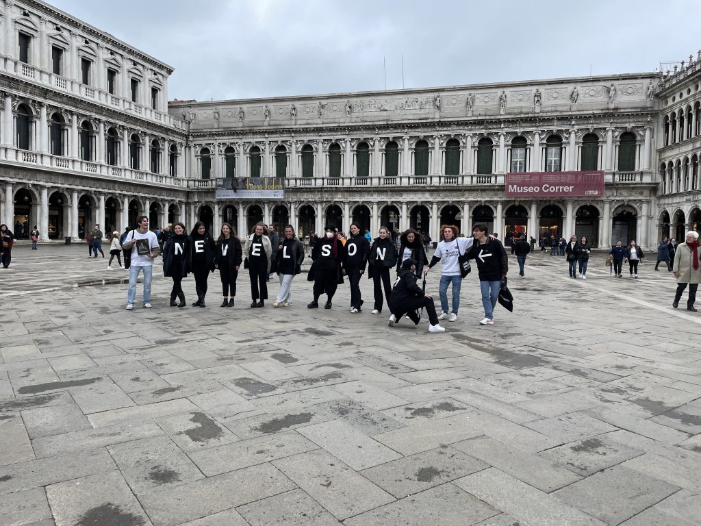 Venetian teenagers promoting the Louise Nevelson show. Photo: Artnet News