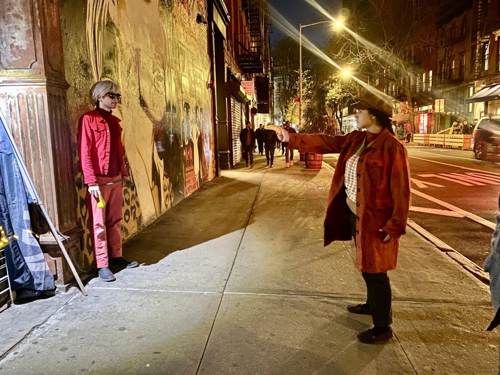 Valerie Solanas shoots Andy Warhol in <em>Chasing Andy Warhol</em> by Mara Lieberman. Photo by Sarah Cascone.