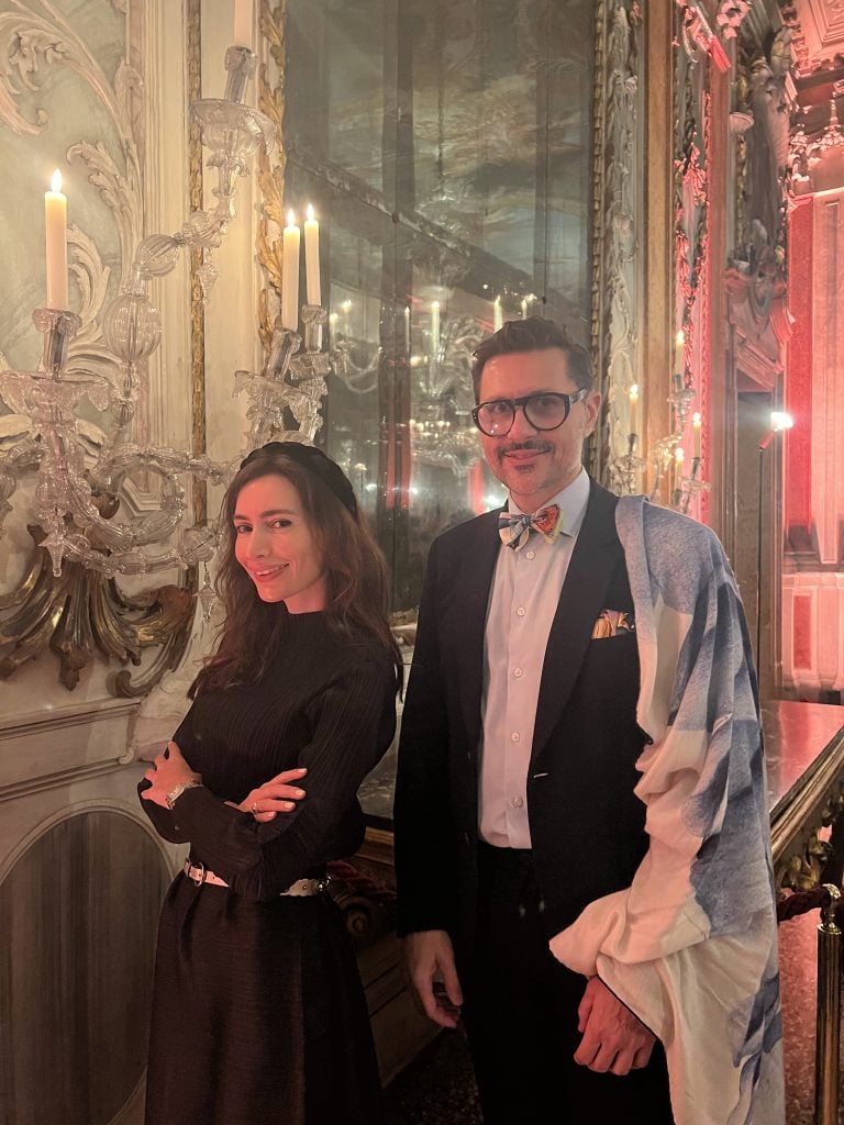 Nassib and Sara Abou Khalil at Palazzo Pisani Moretta during the Guggenheim Gala at the Venice Biennale.