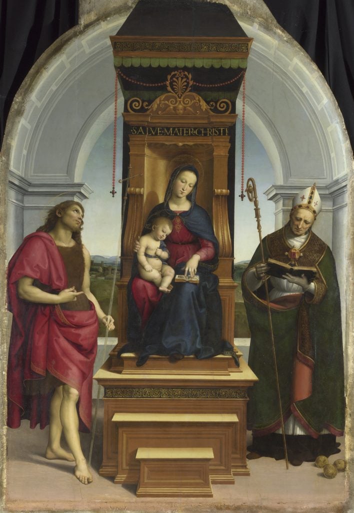 Raphael, The Madonna and Child with Saint John the Baptist and Saint Nicholas of Bari ('The Ansidei Madonna'), (1505). © The National Gallery, London